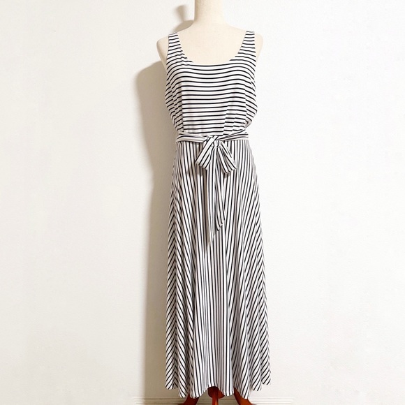 Loft Nautical Contrast Striped Tie Waist Midi Dress - Picture 2 of 10